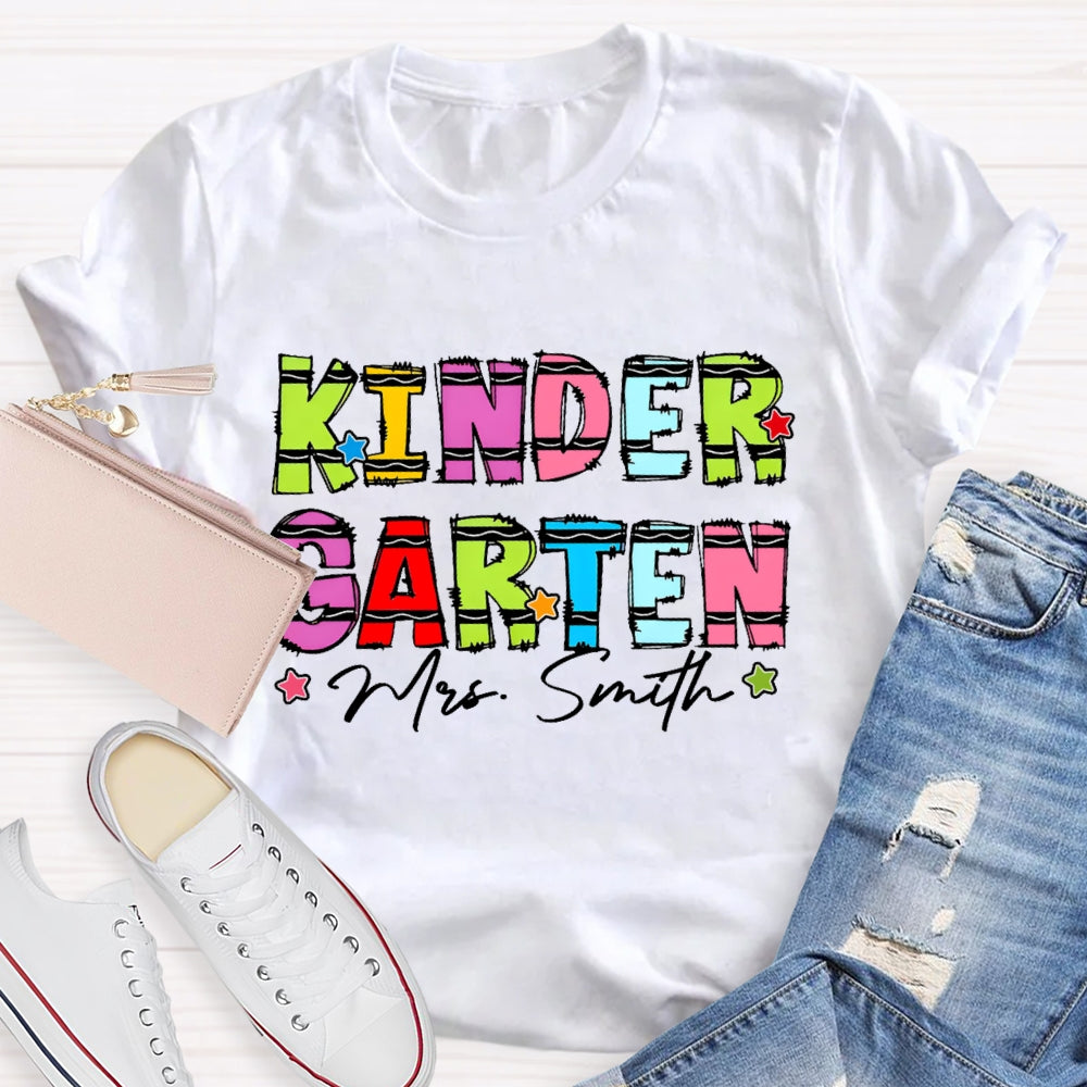 Personalized Name And Grade Kindergarten Stars Funny T-shirt