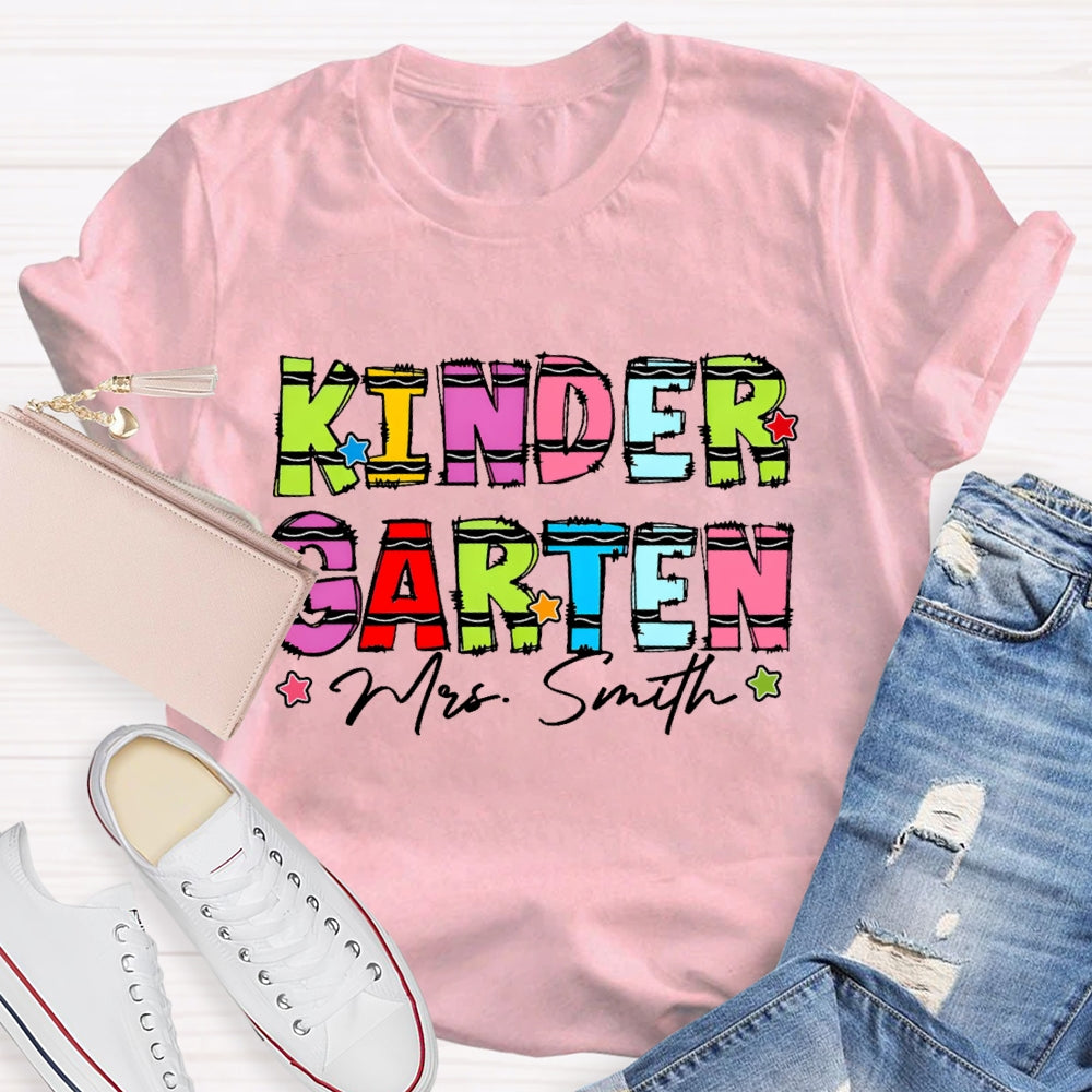 Personalized Name And Grade Kindergarten Stars Funny T-shirt