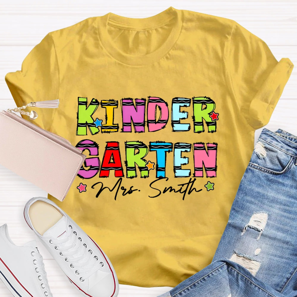 Personalized Name And Grade Kindergarten Stars Funny T-shirt