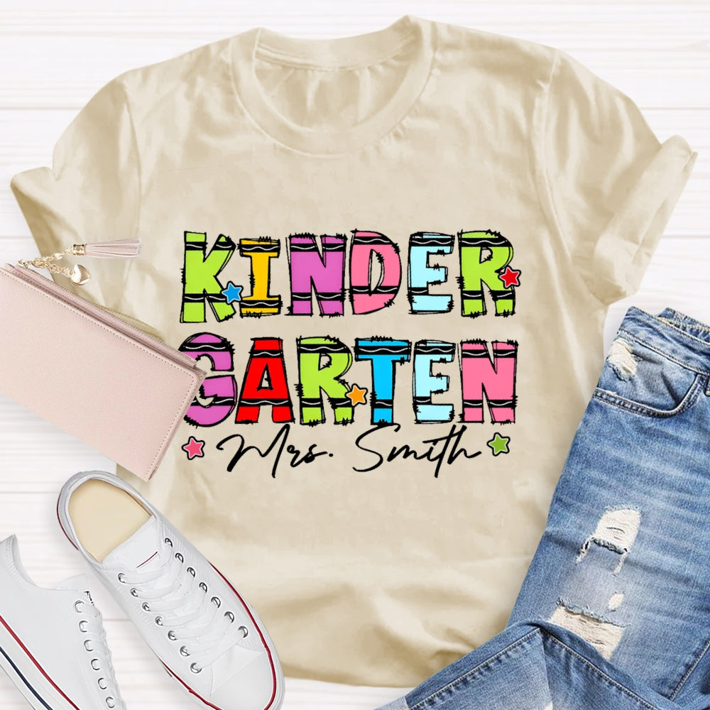 Personalized Name And Grade Kindergarten Stars Funny T-shirt