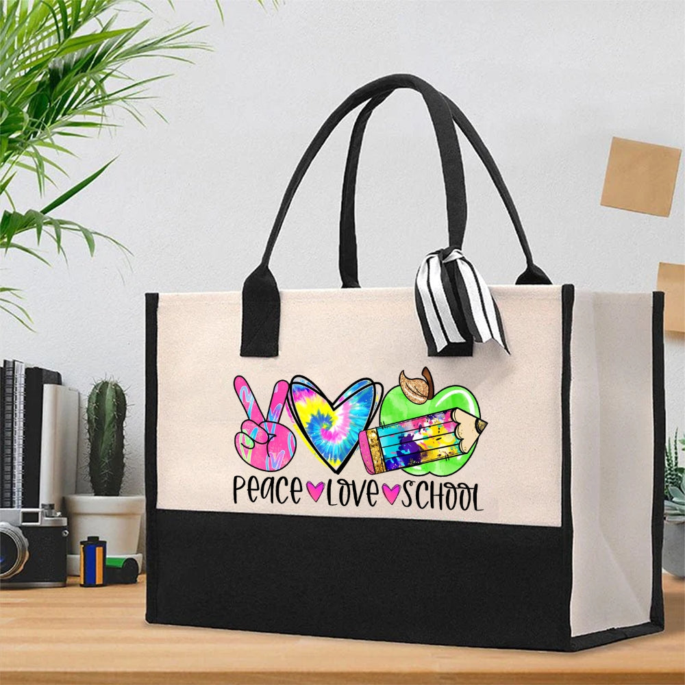 Peace Love School Cotton Tote Bag