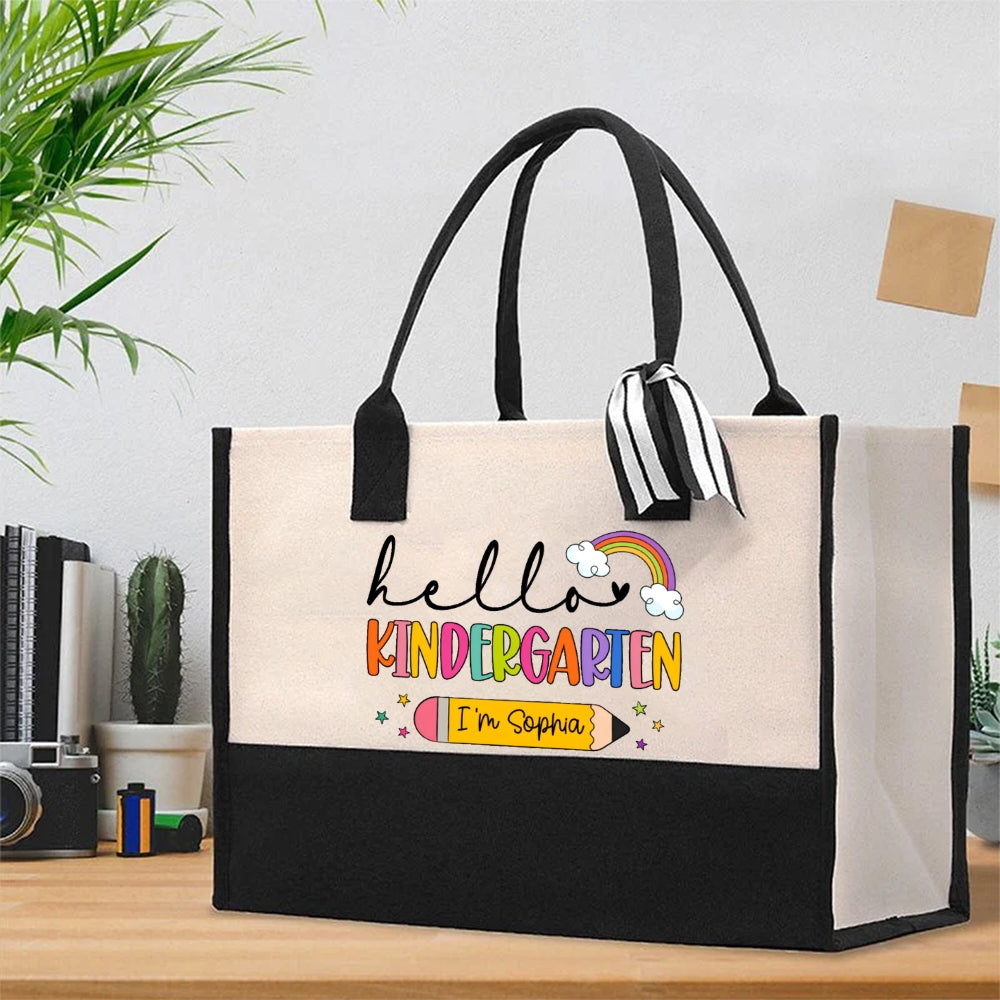 Personalized Grade And Name Pencil Rainbow Cotton Tote Bag