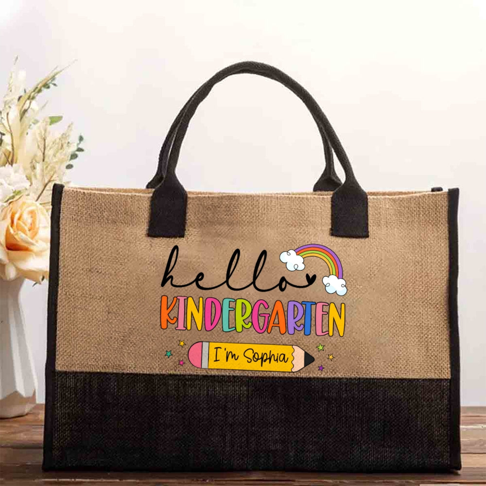 Personalized Grade And Name Pencil Rainbow Cotton Tote Bag