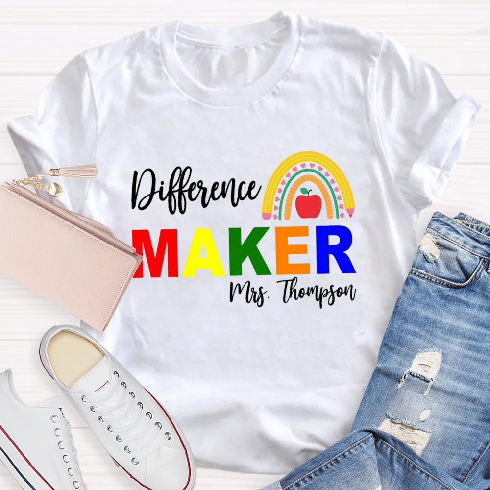 Personalized Name Difference Maker Pencil Rainbow T-Shirt