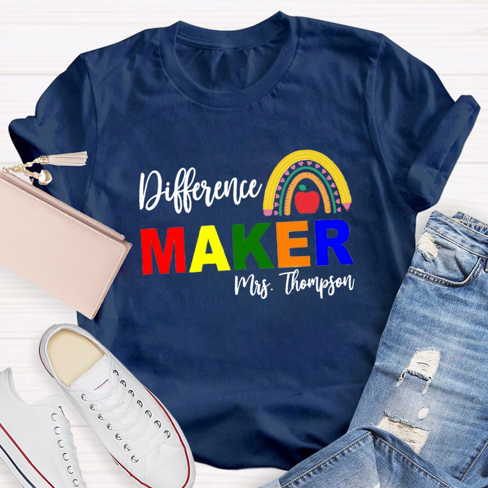 Personalized Name Difference Maker Pencil Rainbow T-Shirt