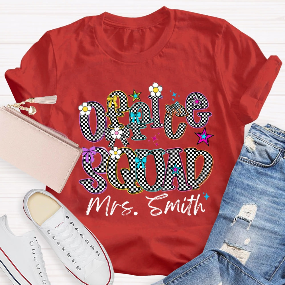 Personalized Name Office Squad Checkerboard Letter Print T-Shirt