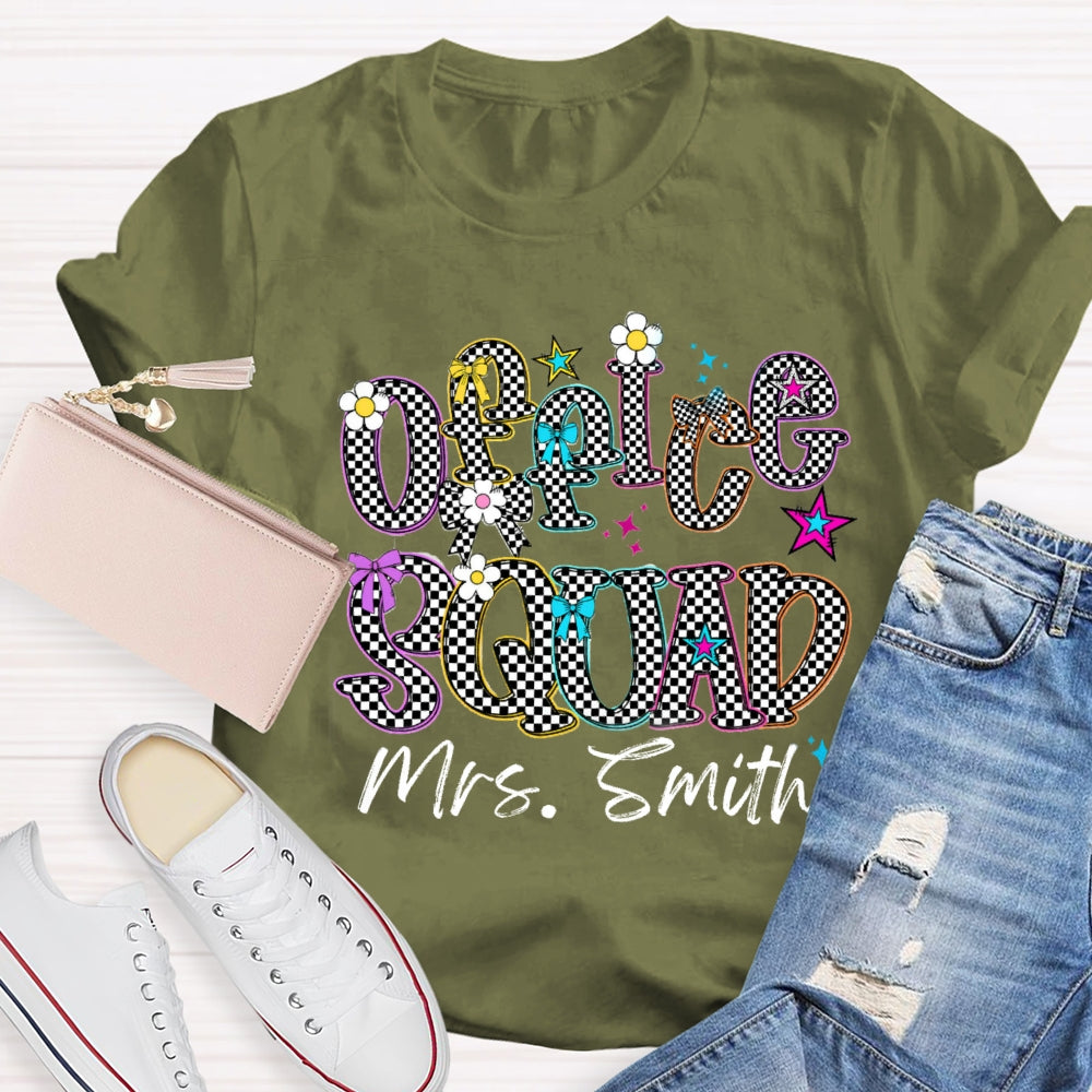 Personalized Name Office Squad Checkerboard Letter Print T-Shirt