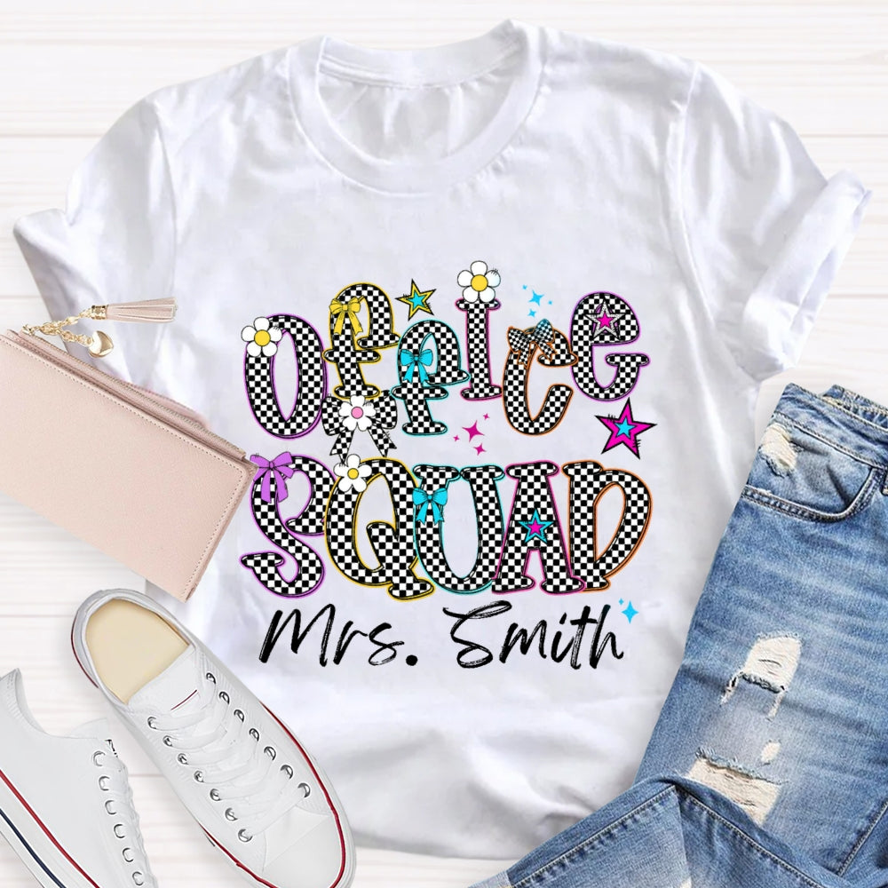 Personalized Name Office Squad Checkerboard Letter Print T-Shirt