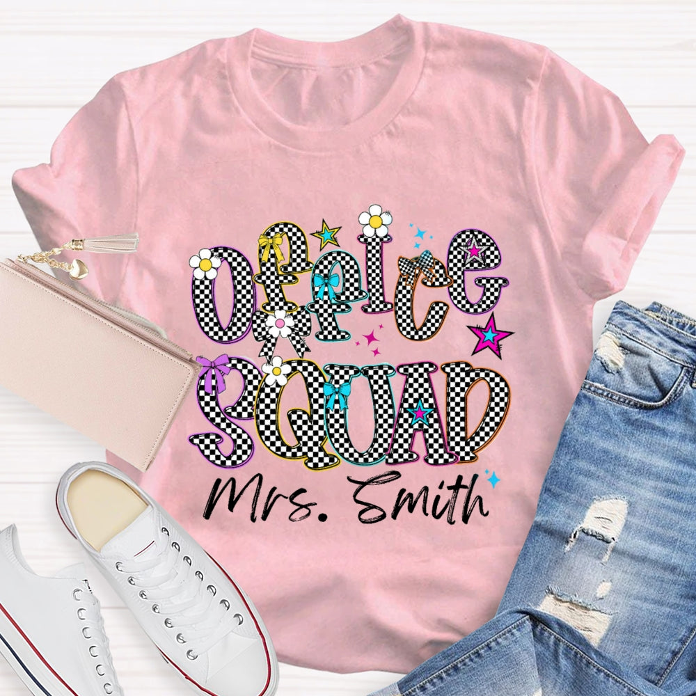 Personalized Name Office Squad Checkerboard Letter Print T-Shirt