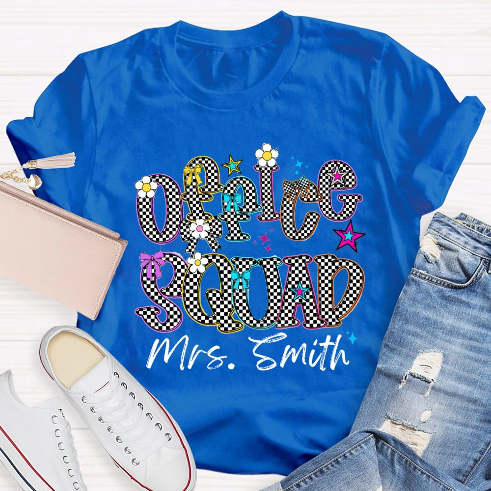Personalized Name Office Squad Checkerboard Letter Print T-Shirt