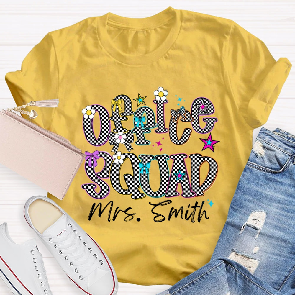 Personalized Name Office Squad Checkerboard Letter Print T-Shirt