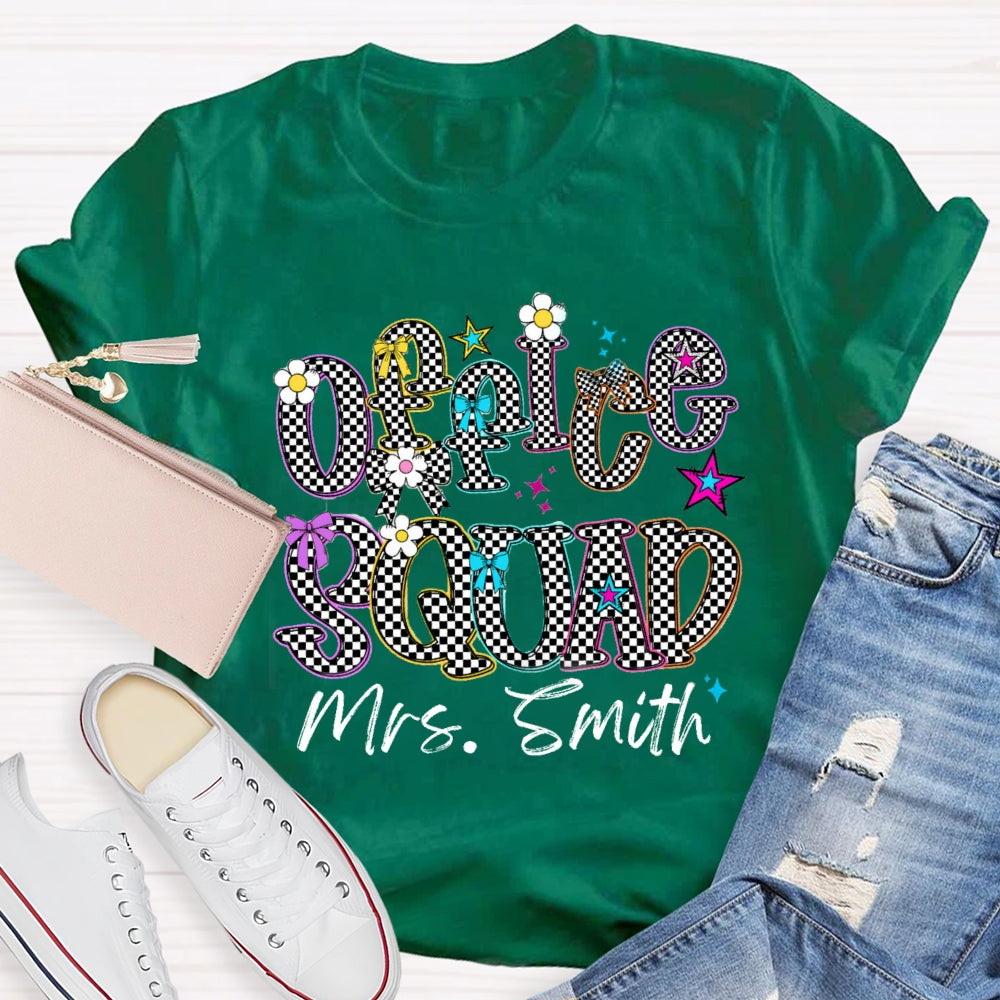 Personalized Name Office Squad Checkerboard Letter Print T-Shirt