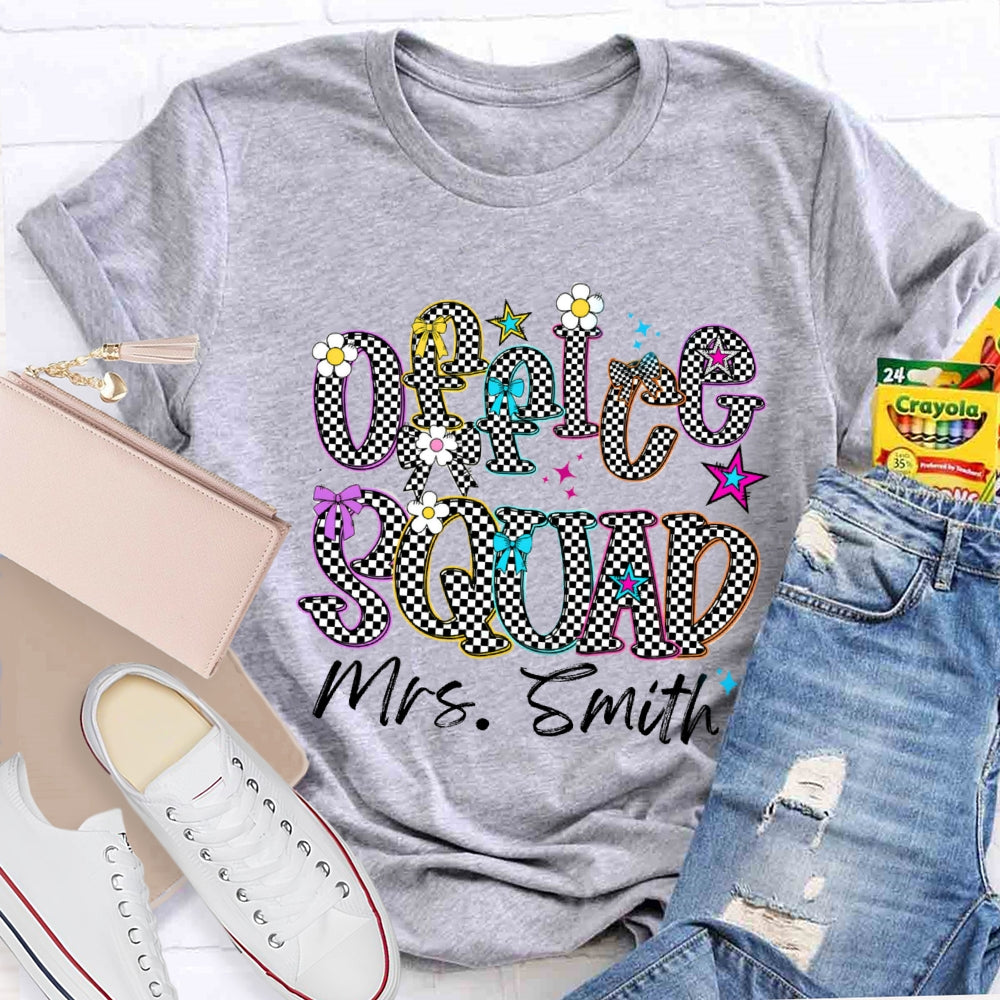 Personalized Name Office Squad Checkerboard Letter Print T-Shirt