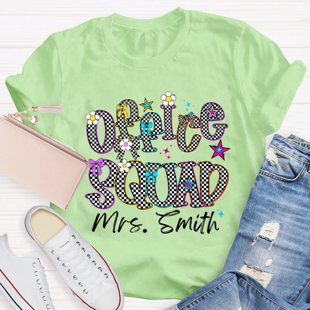 Personalized Name Office Squad Checkerboard Letter Print T-Shirt