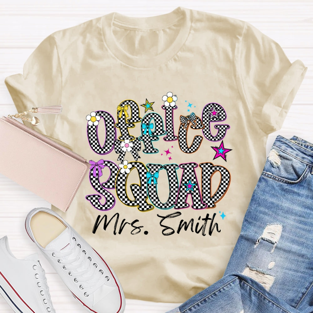 Personalized Name Office Squad Checkerboard Letter Print T-Shirt