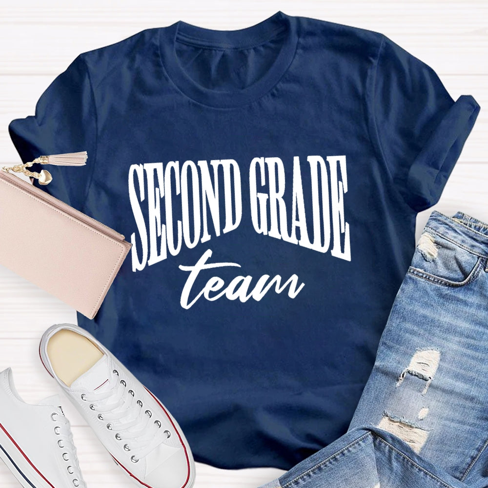 Personalized Grade Second Grade Team Slanted Letter Design T-Shirt