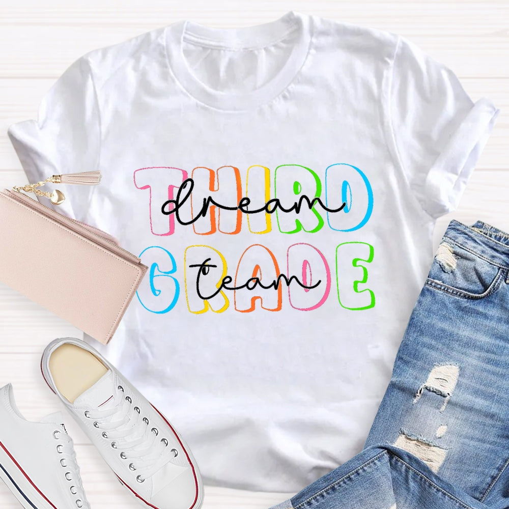Personalized Grade Dream Team Colorful Hollow Letters T-Shirt