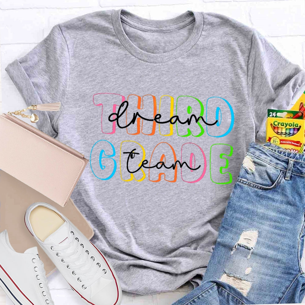 Personalized Grade Dream Team Colorful Hollow Letters T-Shirt