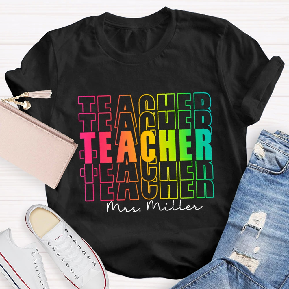 Personalized Name Colorful Hollow Teacher T-Shirt