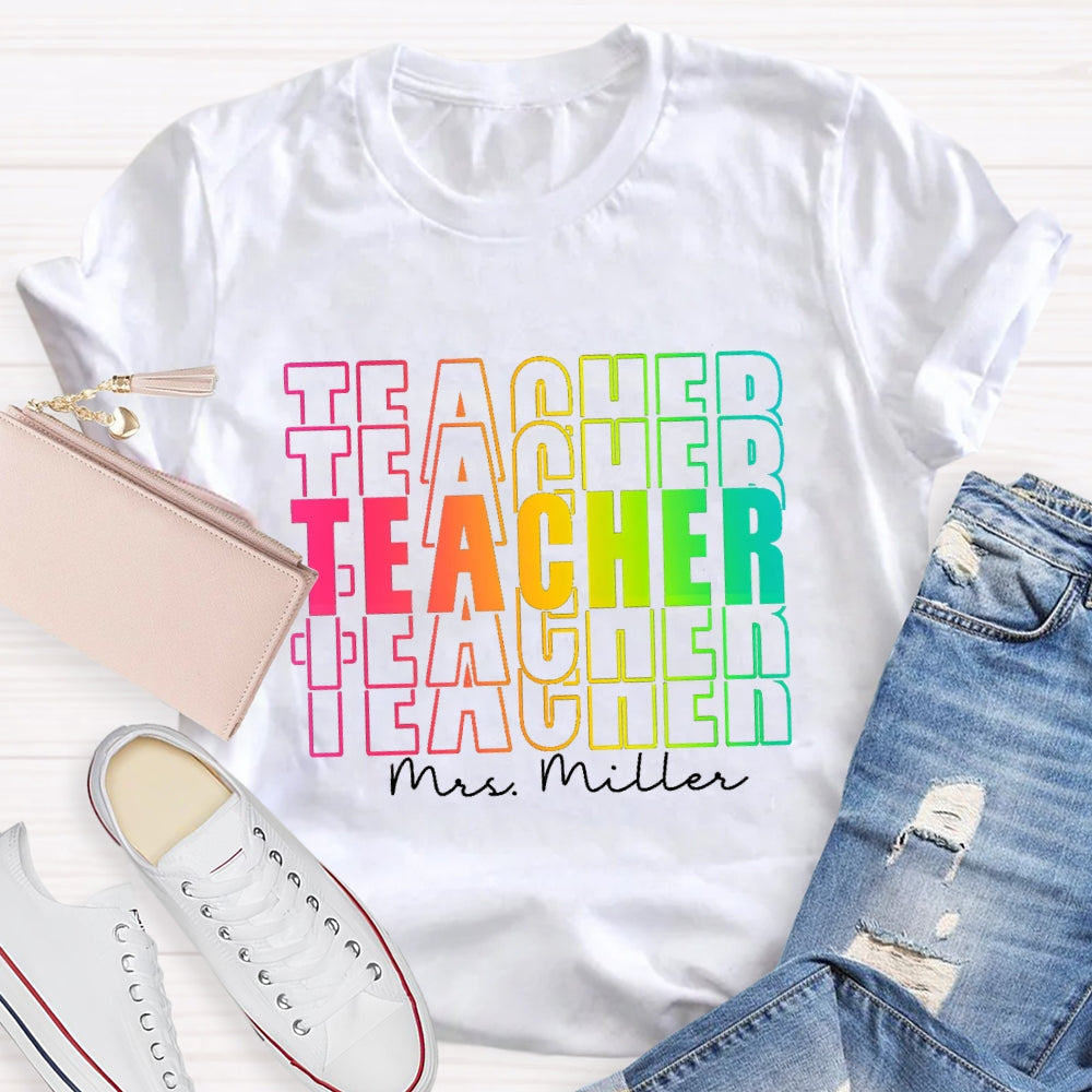 Personalized Name Colorful Hollow Teacher T-Shirt