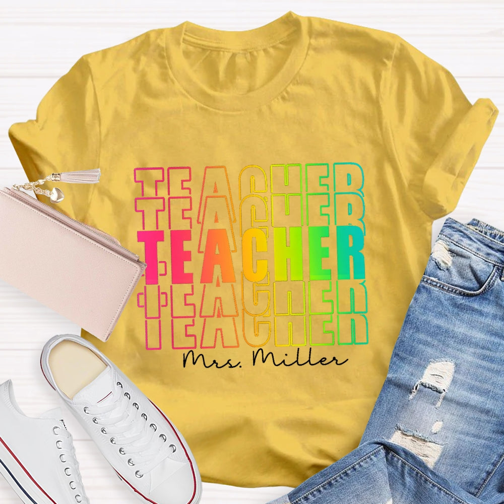 Personalized Name Colorful Hollow Teacher T-Shirt