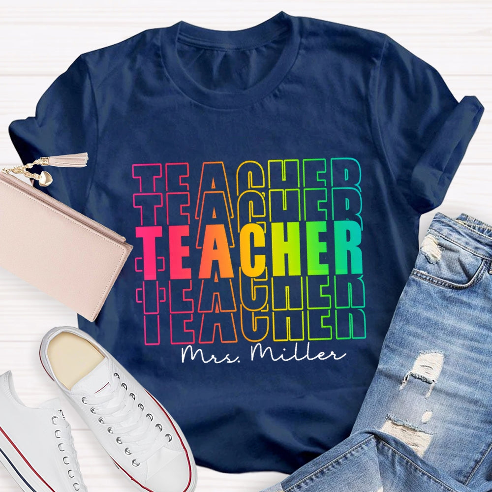 Personalized Name Colorful Hollow Teacher T-Shirt