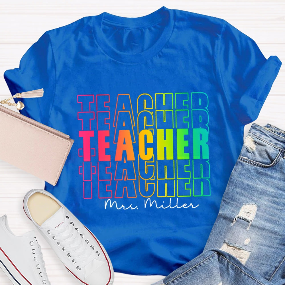 Personalized Name Colorful Hollow Teacher T-Shirt