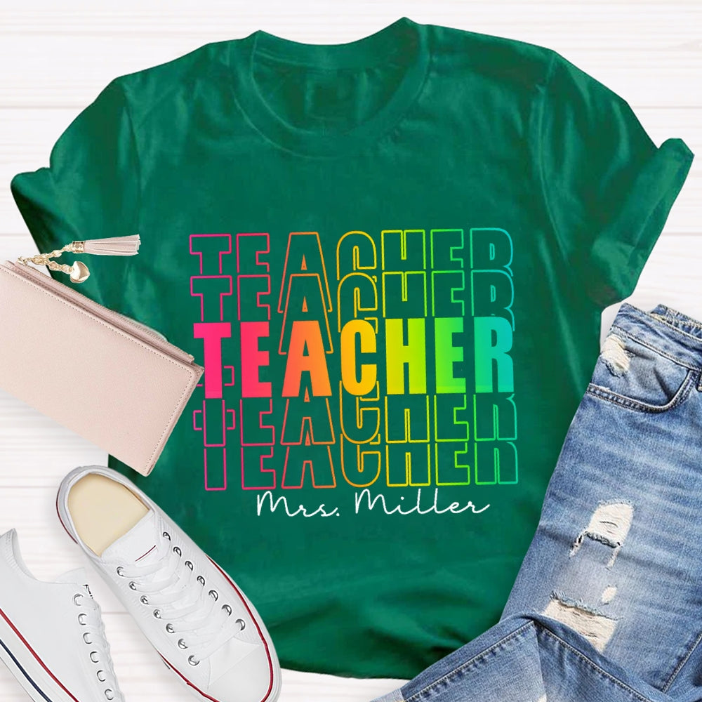 Personalized Name Colorful Hollow Teacher T-Shirt