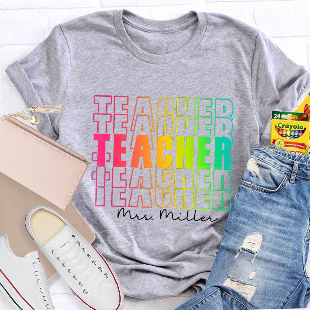 Personalized Name Colorful Hollow Teacher T-Shirt