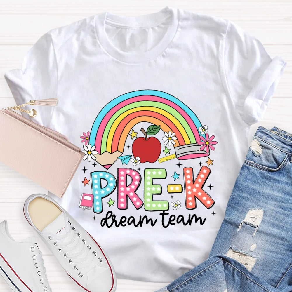 Personalized Grade Rainbow Pencil Pre-K Teacher T-Shirt