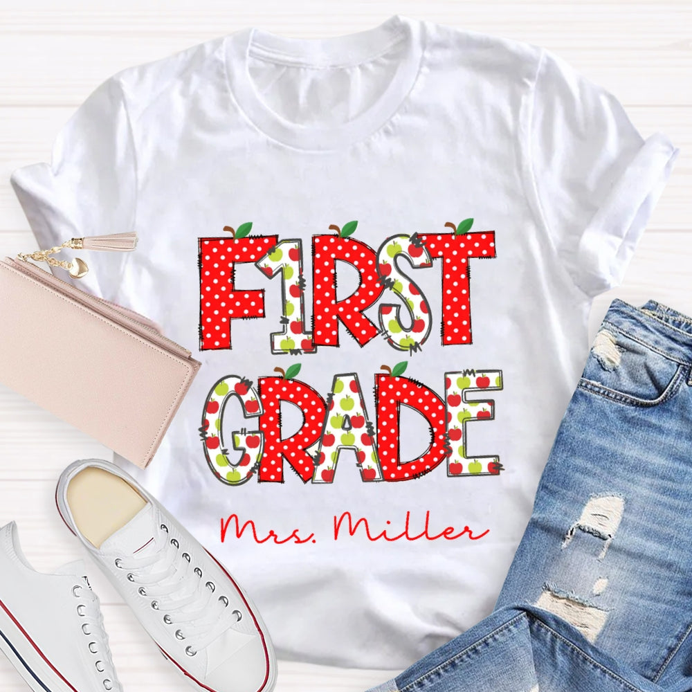 Personalized Grade And Name Red Apple Dot T-Shirt