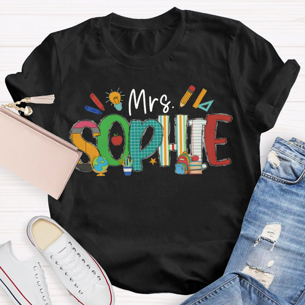 Personalized Name Colorful Fonts And Small Lights Teacher T-shirt