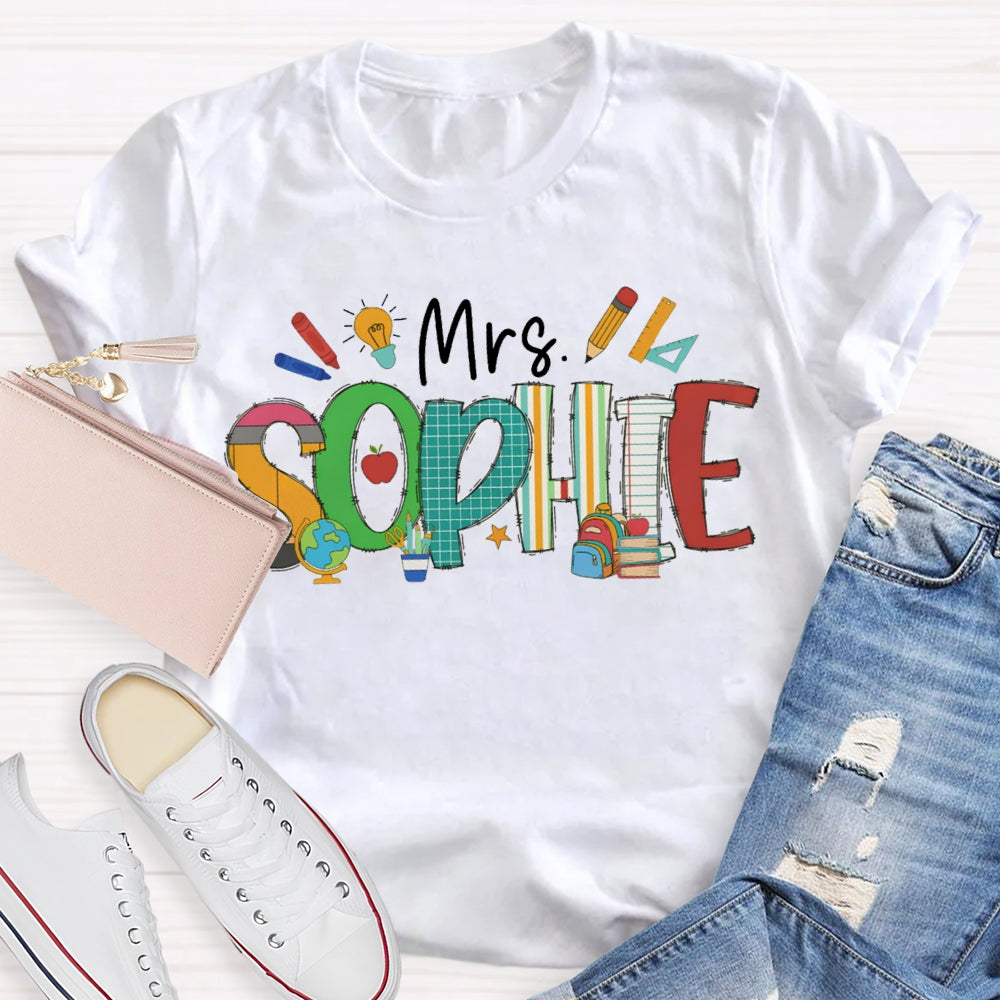 Personalized Name Colorful Fonts And Small Lights Teacher T-shirt
