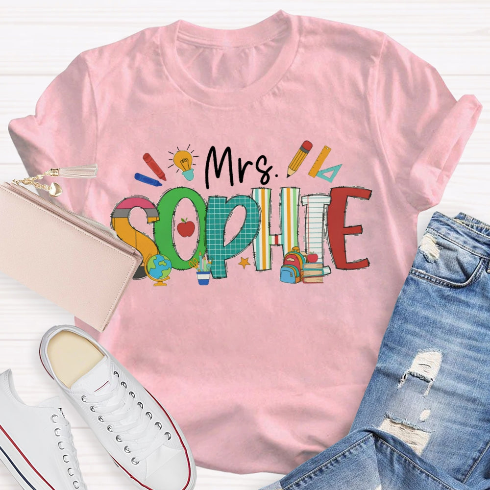Personalized Name Colorful Fonts And Small Lights Teacher T-shirt