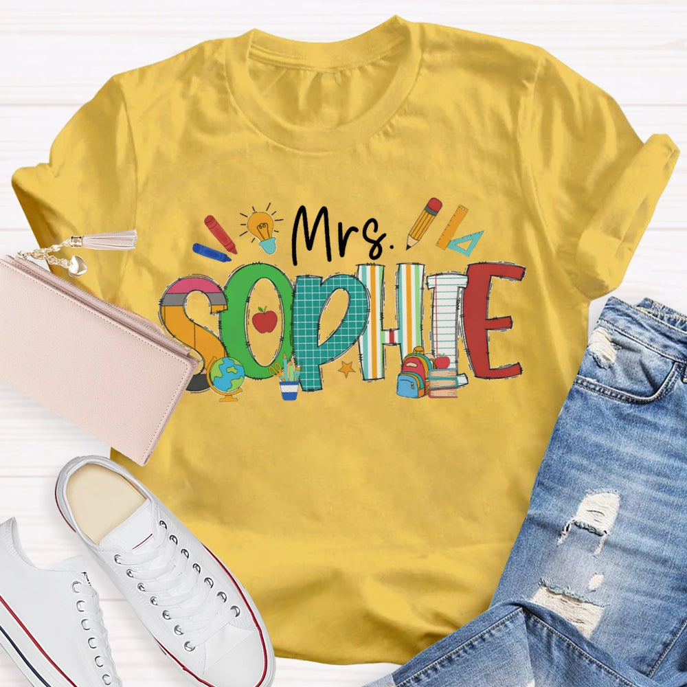 Personalized Name Colorful Fonts And Small Lights Teacher T-shirt