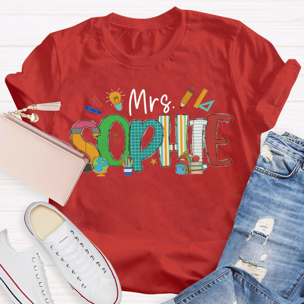 Personalized Name Colorful Fonts And Small Lights Teacher T-shirt