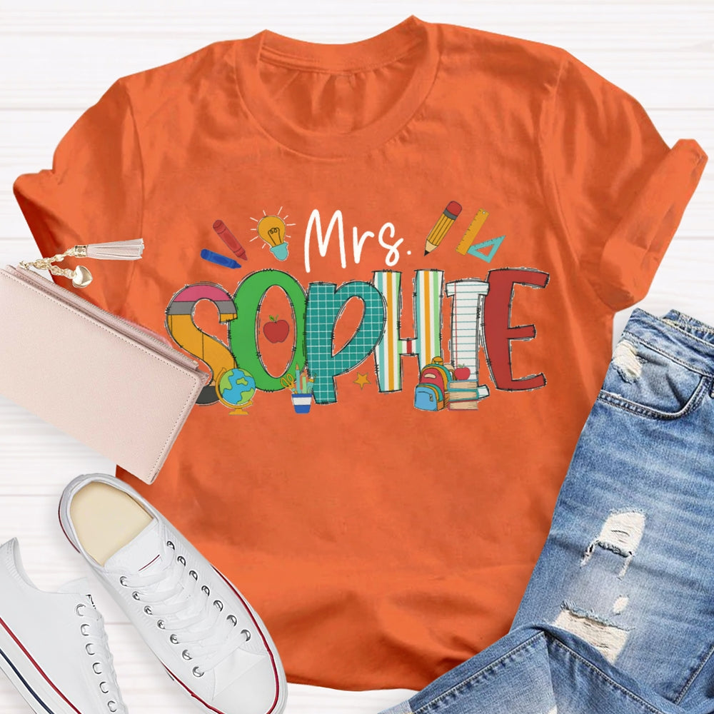 Personalized Name Colorful Fonts And Small Lights Teacher T-shirt
