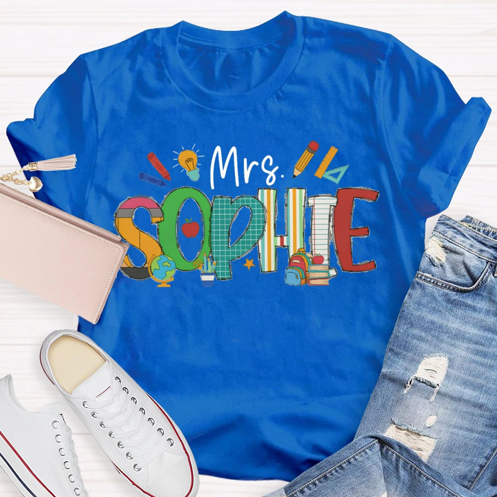 Personalized Name Colorful Fonts And Small Lights Teacher T-shirt