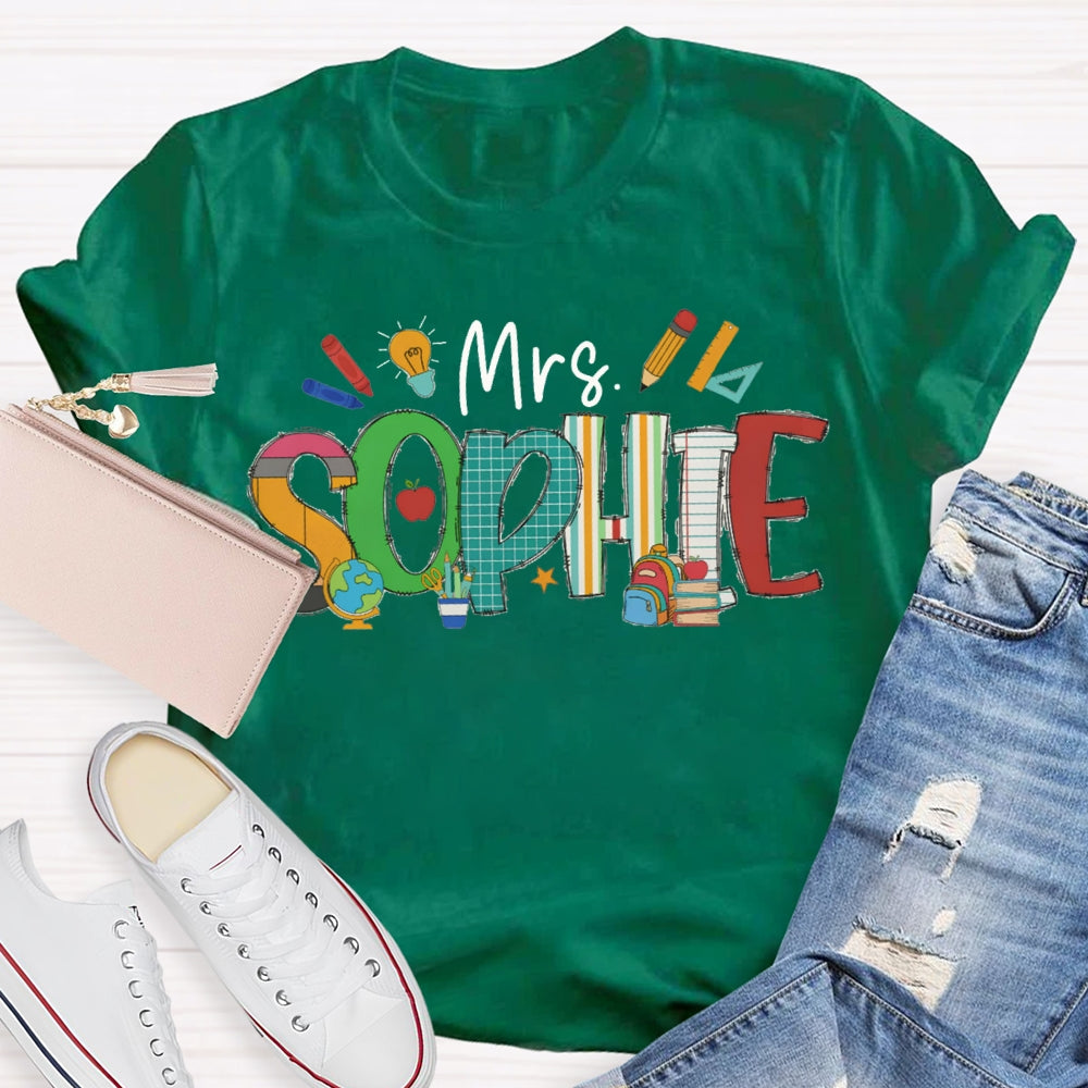 Personalized Name Colorful Fonts And Small Lights Teacher T-shirt
