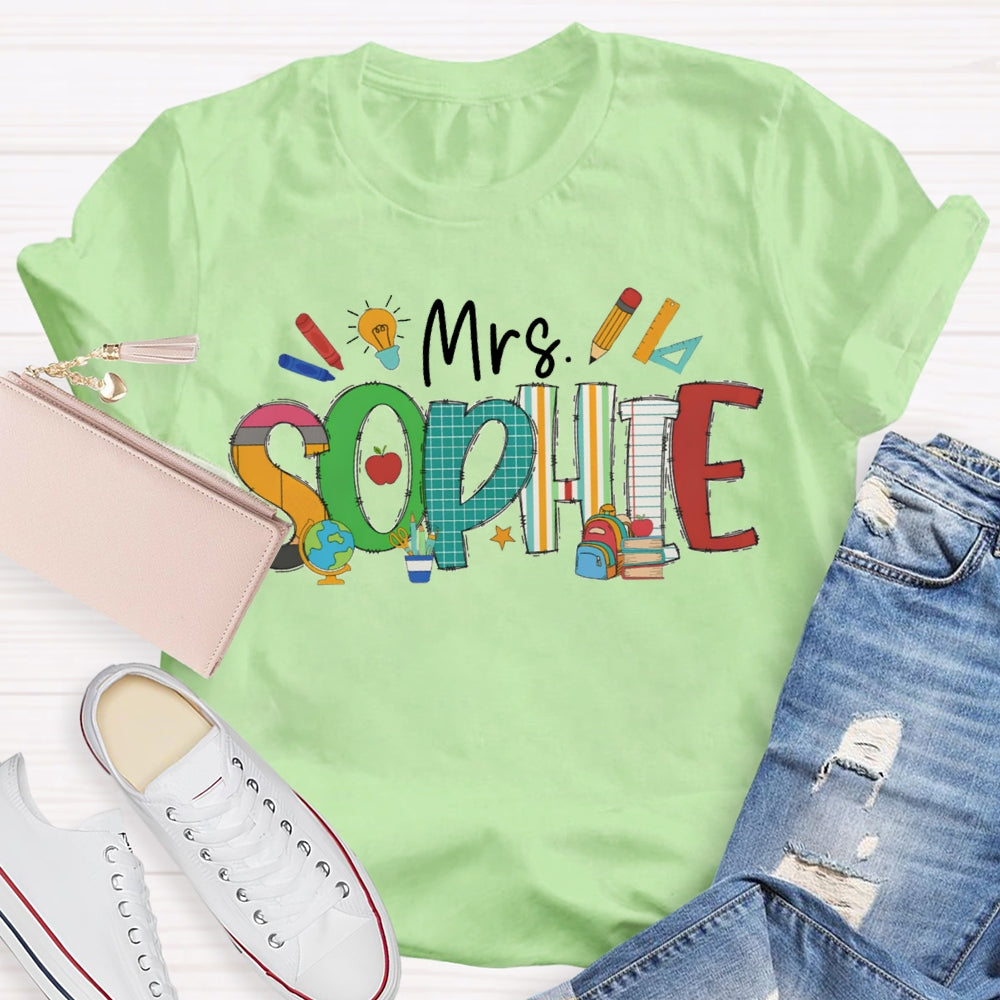 Personalized Name Colorful Fonts And Small Lights Teacher T-shirt
