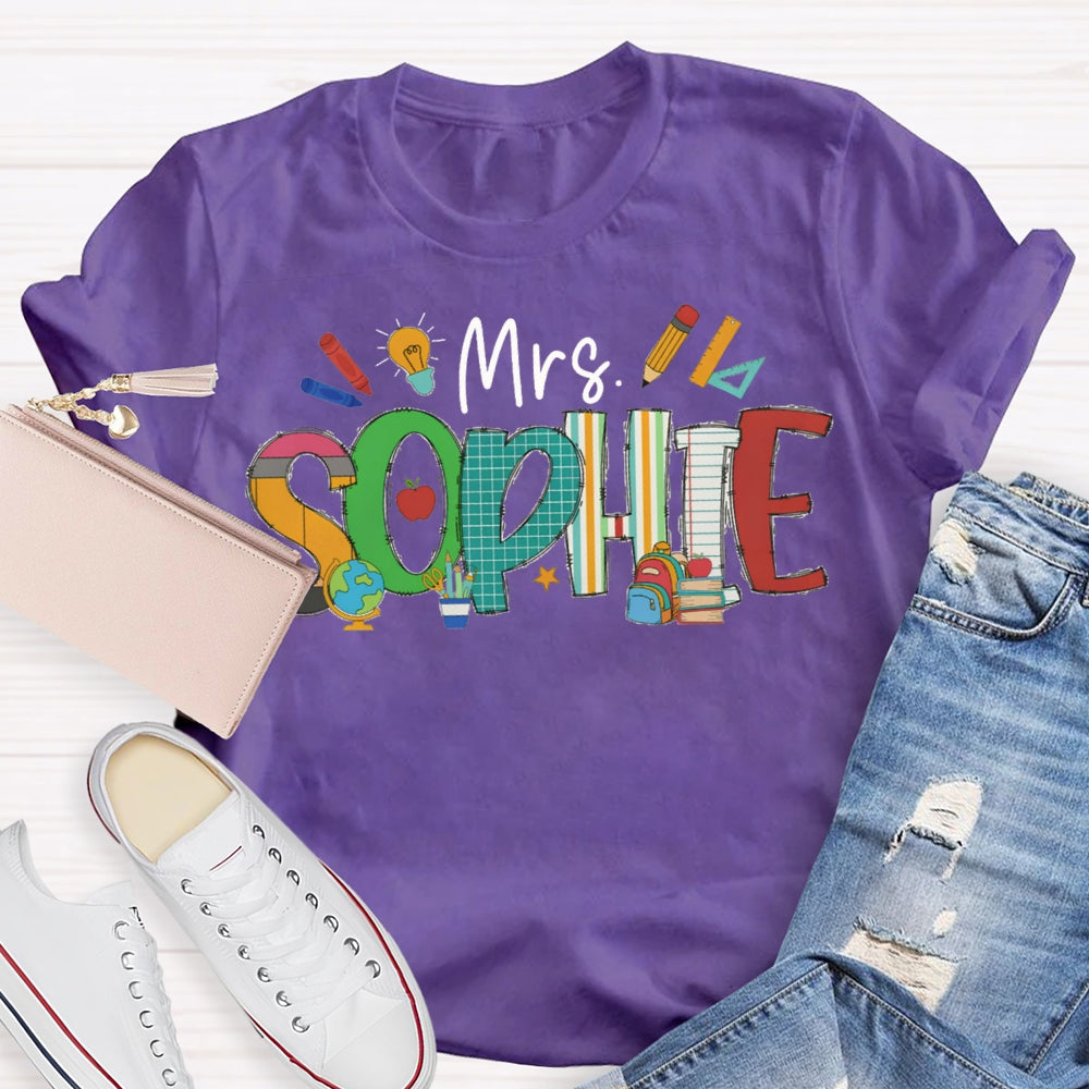 Personalized Name Colorful Fonts And Small Lights Teacher T-shirt