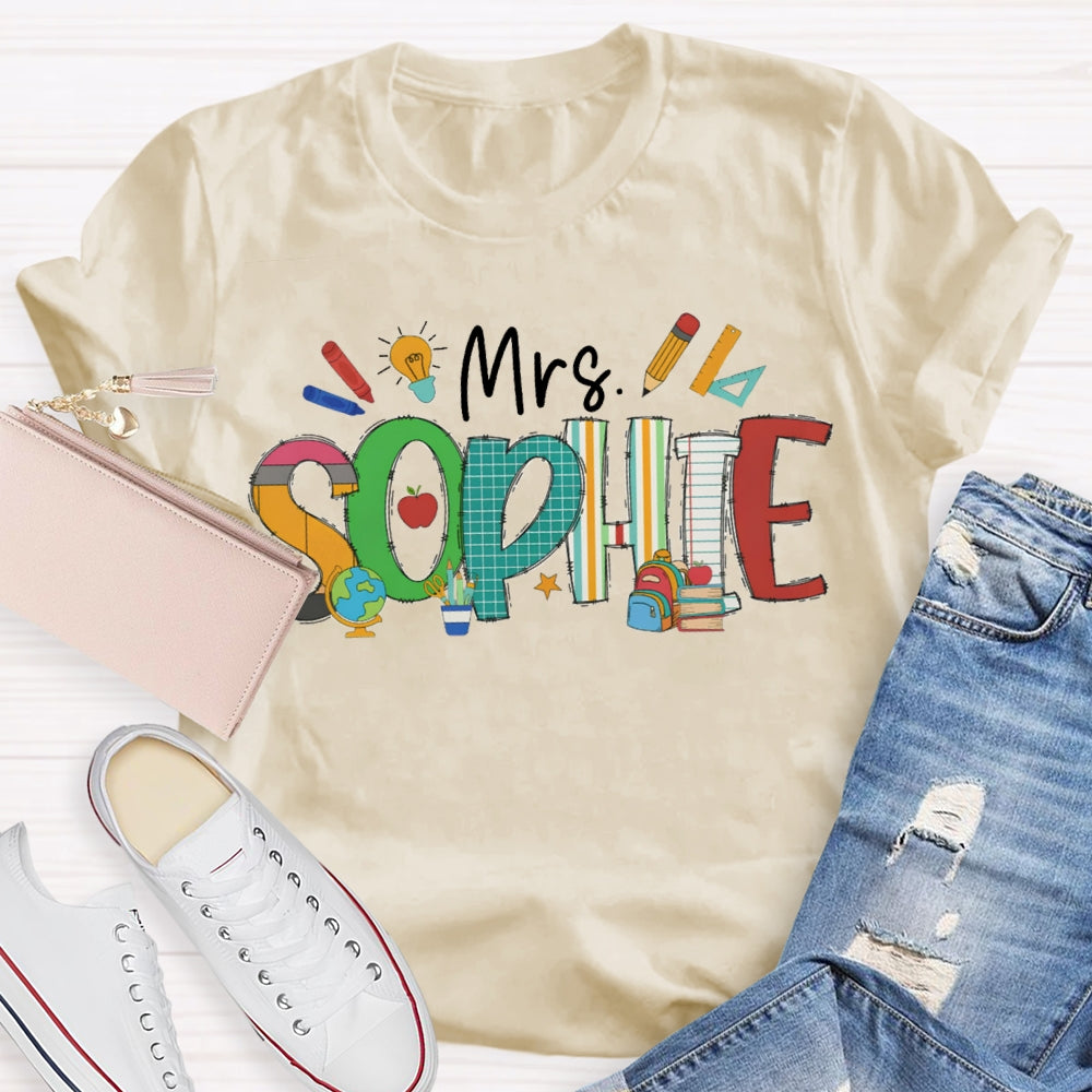 Personalized Name Colorful Fonts And Small Lights Teacher T-shirt