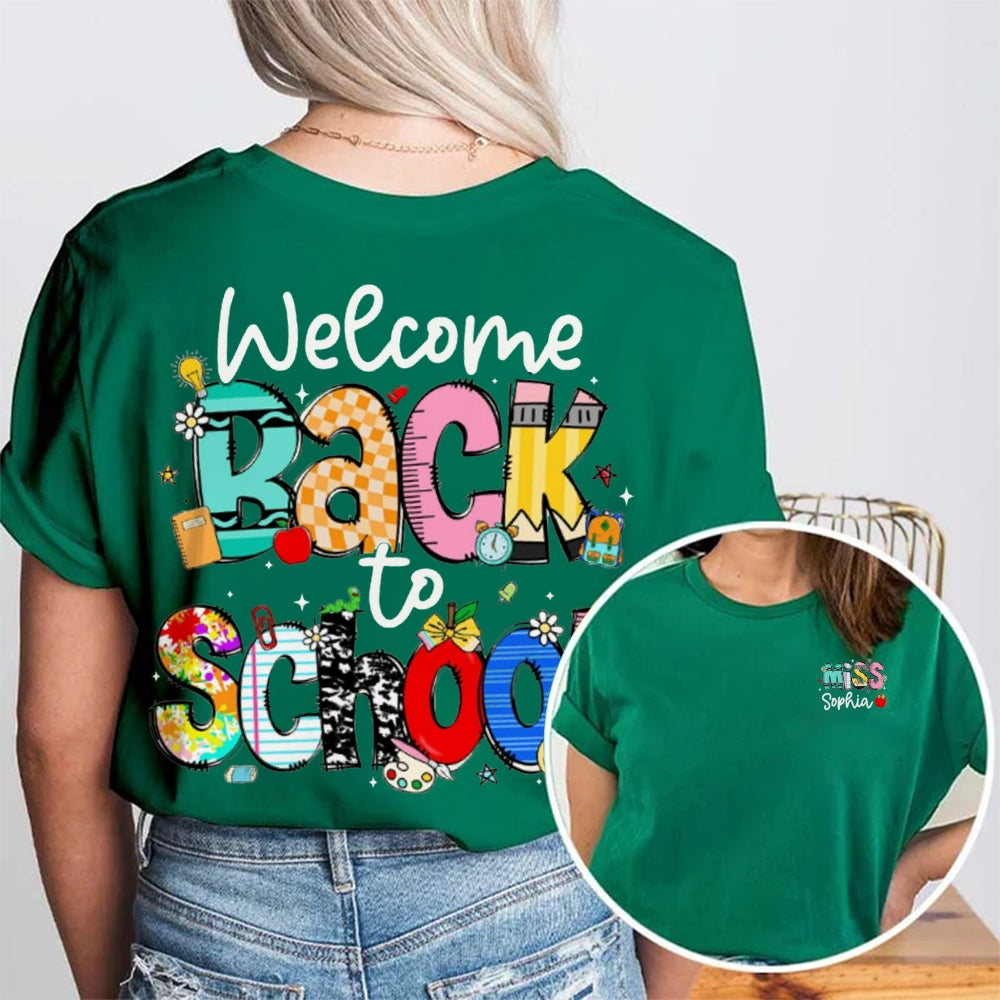 Personalized Name Welocme Back To School Colorful Letters Double Printed T-shirt