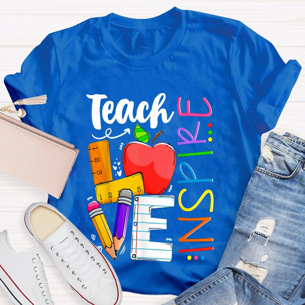 Teach Love Inspire Apple And Colored Fonts T-shirt