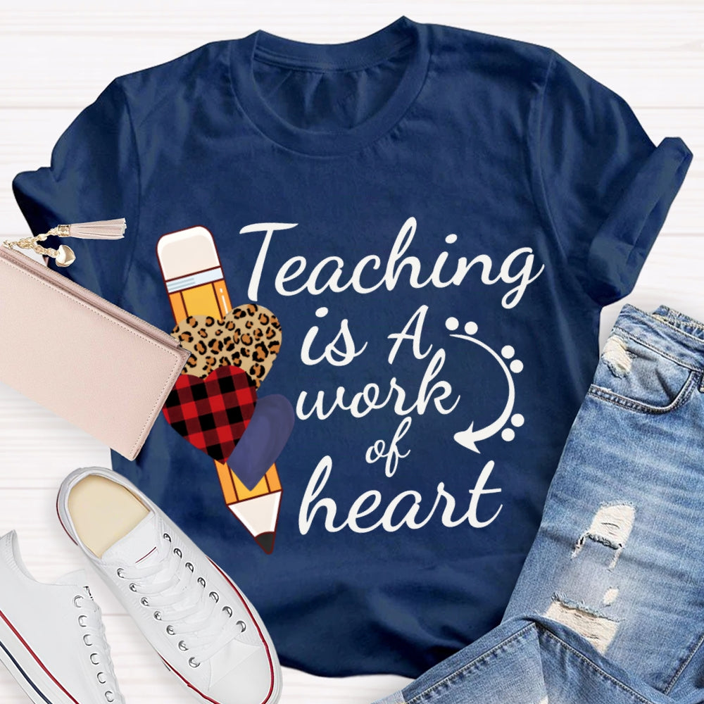 Teaching Is A Work Of Heart Leopard Print Heart Pencil T-shirt