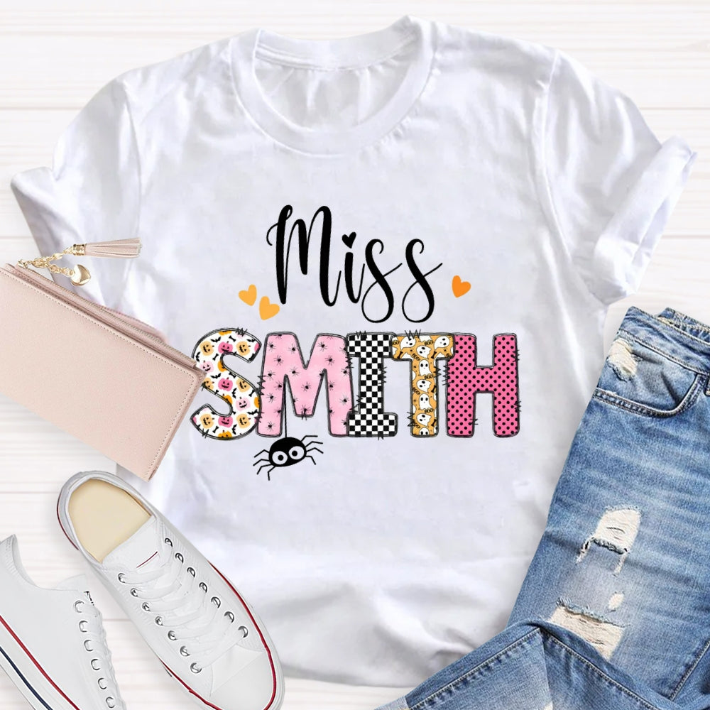 Personalized Name Pumpkin Spider Print T-Shirt