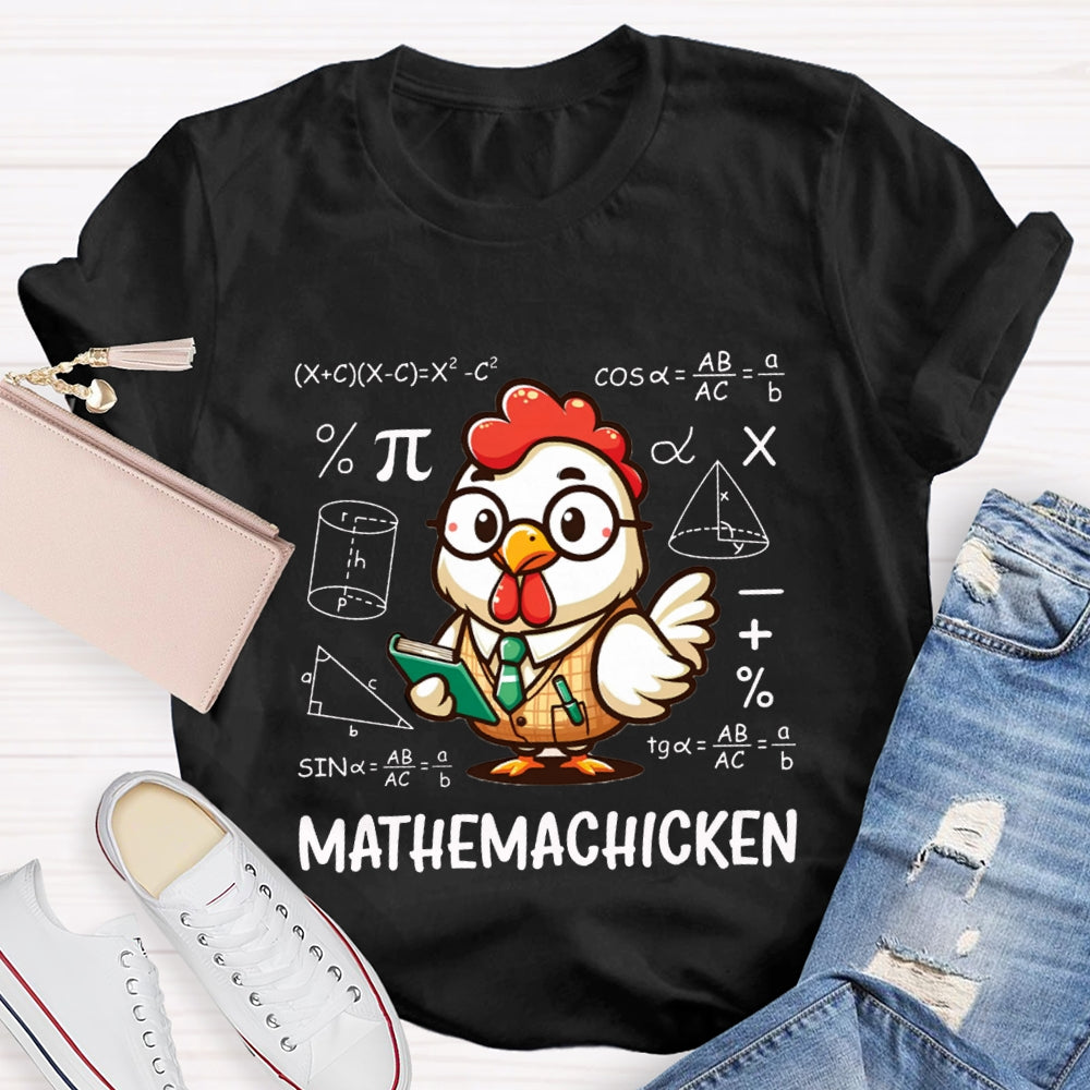 A Cute Little Rooster Solving Math Problems Mathemachicken T-shirt