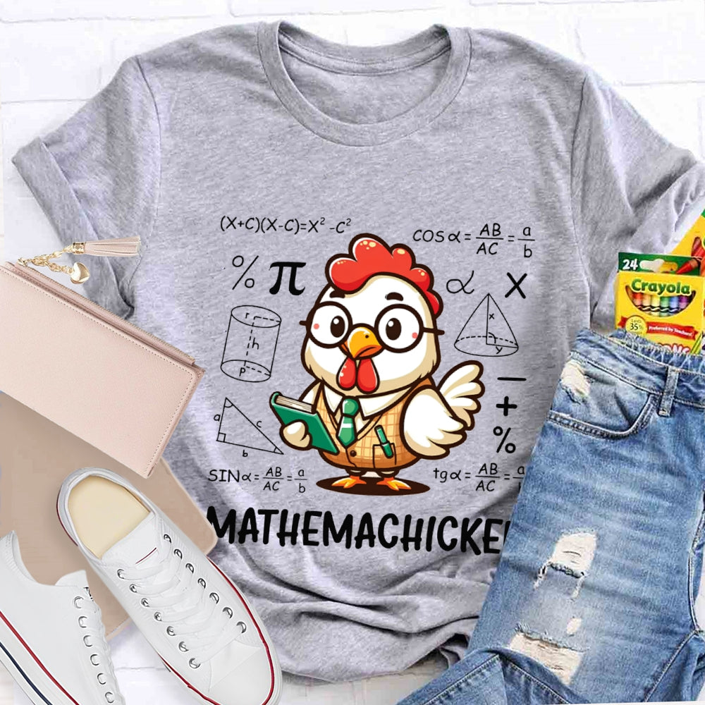 A Cute Little Rooster Solving Math Problems Mathemachicken T-shirt