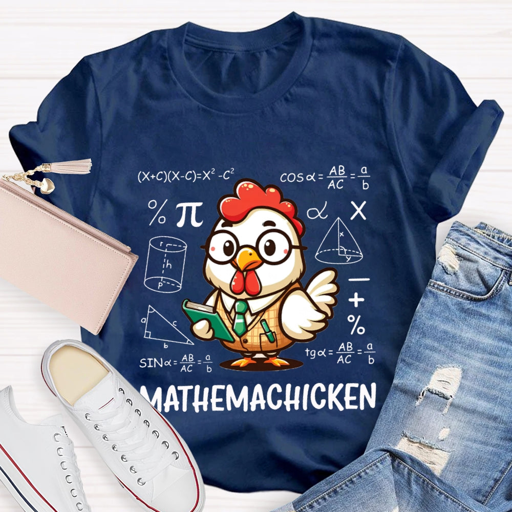 A Cute Little Rooster Solving Math Problems Mathemachicken T-shirt