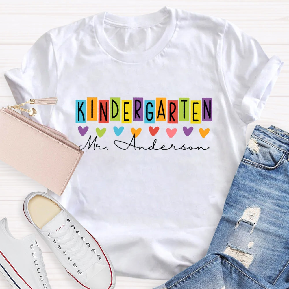 Personalized Grade And Name Colorful Letter And Heart T-Shirt